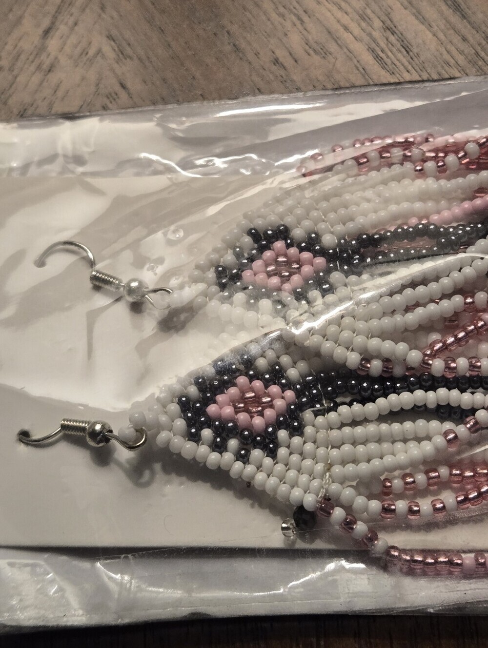 Bohemian Style Beaded Tassel Earrings Handcrafted Glass Seed Bead Dangles Pink - Picture 4 of 8